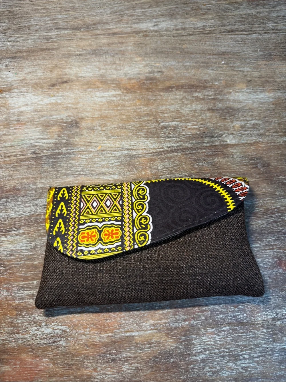 African Print Envelope Clutch Black Canvas Dashiki Ankara Fabric Handmade Purse